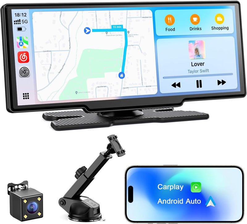Avylet 8.1'' Wireless Apple Carplay Screen for Car, Android Auto with Backup Camera, Portable Car Stereo Touchscreen with OTA/GPS Navigation/Mirror Link/Voice Control/Bluetooth/AUX/FM/WiFi - Image 1